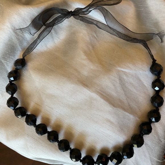 2 piece necklace LOT black beads with ribbon tie and other with teal beads - Picture 4 of 5